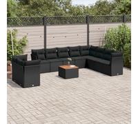 Rantry Set Divano Letto, Sofà Soggiorno Divanoletto Giardino, Moderno Divani Set Divano per Esterno, Esterno Arredamento, Set Divani da Giardino 11 pz con Cuscini in Polyrattan Nero ik