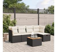 Rantry Set Divano Letto, Sofà Soggiorno Divanoletto Giardino, Moderno Divani Set Divano per Esterno, Esterno Arredamento, Set Divano da Giardino 6 pz con Cuscini Nero in Polyrattan nk