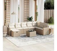 Rantry Set Divano Letto, Sofà Soggiorno Divanoletto Giardino, Moderno Divani Set Divano per Esterno, Esterno Arredamento, Set Divano da Giardino 9 pz con Cuscini Beige in Polyrattan HH