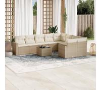 Rantry Set Divano Letto, Sofà Soggiorno Divanoletto Giardino, Moderno Divani Set Divano per Esterno, Esterno Arredamento, Set Divano da Giardino 10 pz con Cuscini Beige in Polyrattan If