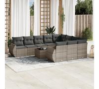 Rantry Set Divano Letto, Sofà Soggiorno Divanoletto Giardino, Moderno Divani Set Divano per Esterno, Esterno Arredamento, Set Divani da Giardino 11 pz con Cuscini in Polyrattan Grigio ik