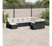 Rantry Set Divano Letto, Sofà Soggiorno Divanoletto Giardino, Moderno Divani Set Divano per Esterno, Esterno Arredamento, Set Divani da Giardino 10pz con Cuscini in Polyrattan Nero zf