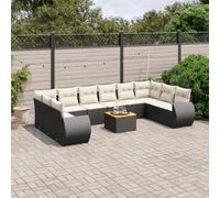 Rantry Set Divano Letto, Sofà Soggiorno Divanoletto Giardino, Moderno Divani Set Divano per Esterno, Esterno Arredamento, Set Divani da Giardino 11 pz con Cuscini in Polyrattan Nero ao