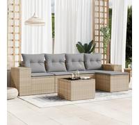 Rantry Set Divano Letto, Sofà Soggiorno Divanoletto Giardino, Moderno Divani Set Divano per Esterno, Esterno Arredamento, Set Divano da Giardino 6 pz con Cuscini Beige in Polyrattan NP