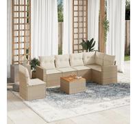 Rantry Set Divano Letto, Sofà Soggiorno Divanoletto Giardino, Moderno Divani Set Divano per Esterno, Esterno Arredamento, Set Divani da Giardino 7 pz con Cuscini Beige in Polyrattan jx