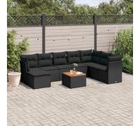 Rantry Set Divano Letto, Sofà Soggiorno Divanoletto Giardino, Moderno Divani Set Divano per Esterno, Esterno Arredamento, Set Divani da Giardino 9 pz con Cuscini Nero in Polyrattan nx