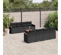 Rantry Set Divano Letto, Sofà Soggiorno Divanoletto Giardino, Moderno Divani Set Divano per Esterno, Esterno Arredamento, Set Divani da Giardino 9 pz con Cuscini Nero in Polyrattan zf