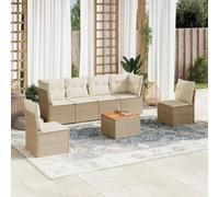 Rantry Set Divano Letto, Sofà Soggiorno Divanoletto Giardino, Moderno Divani Set Divano per Esterno, Esterno Arredamento, Set Divani da Giardino 7 pz con Cuscini Beige in Polyrattan tg