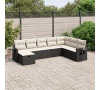 Rantry Set Divano Letto, Sofà Soggiorno Divanoletto Giardino, Moderno Divani Set Divano per Esterno, Esterno Arredamento, Set Divani da Giardino con Cuscini 8 pz Nero in Polyrattan jx