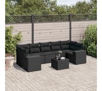 Rantry Set Divano Letto, Sofà Soggiorno Divanoletto Giardino, Moderno Divani Set Divano per Esterno, Esterno Arredamento, Set Divani da Giardino con Cuscini 8 pz Nero in Polyrattan If