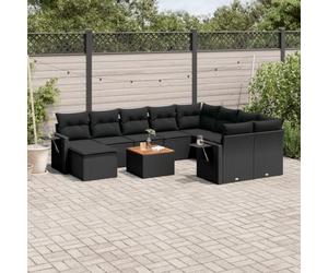 Rantry Set Divano Letto, Sofà Soggiorno Divanoletto Giardino, Moderno Divani Set Divano per Esterno, Esterno Arredamento, Set Divani da Giardino 11 pz con Cuscini in Polyrattan Nero zf
