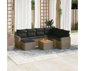 Rantry Set Divano Letto, Sofà Soggiorno Divanoletto Giardino, Moderno Divani Set Divano per Esterno, Esterno Arredamento, Set Divano da Giardino 8 pz con Cuscini Grigio in Polyrattan NP