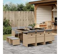 Rantry Set Pranzo da Giardino 11 pz con Cuscini Beige Misto Polyrattan, Tavolo e Sedie da Giardino Esterno Set, Mobili da Giardino, Decorazione da Giardino,Set da Pranzo da Giardino Set n1