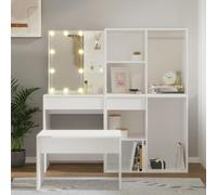 Rantry Set Tavolo da Toeletta Bianco con LED in Legno Multistrato, Decor Mobili Toeletta con Specchio, Postazione Trucco, Toletta da Tucco con Specchio, Consolle Trucco con Specchiera o1