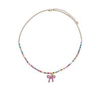 Ranuw Collana con ciondolo a forma di fiocco in stile bohémien, elegante girocollo Y2K, con perline colorate, catena per il collo, gioielli estivi alla moda, collana a catena per clavicola, accessori