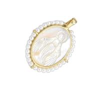 Ranuw Collana multiuso, religiosa, vintage, con ciondolo della Vergine Maria in ottone robusto con perle d'acqua dolce placcata in oro 18 carati, Einheitsgröße, come descritto, come descritto