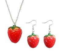 Ranuw Semplice collana con ciondolo a fragola orecchino dolce 3D frutta orecchino collare collana Y2K catena del collo gioielli di moda collana pendente fragola orecchino San Valentino fidanzata