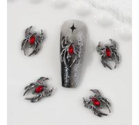 Ranvi 30PCS Halloween Nail Art Charms, Spider Metal Dark Gothic Alloy Diamond per donne e ragazze Halloween Nail Decorations Design (ragno nero-diamante rosso)
