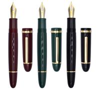 Ranvi Jinhao X159, set di 3 penne stilografiche, punta fine con convertitore d'inchiostro, verde, nero, rosso (con clip dorata)
