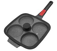 RANX INGST Padella Grande per Pancake 26 X 24 cm, Padella per Uova Fritte con Manico Rimovibile e Coperchio, Padella per Omelette 4 Fori Antiaderente