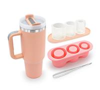 RANXINGST Set Stampo Ghiaccio Silicone e 1200ml/40oz Tazza Termica con Manico, Formine Ghiaccio con Coperchio + Tazza da Viaggio in Acciaio Inox con Cannuccia - Rosa