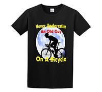 RAOAR Never Underestimate An Old Man On A Bicycle T-Shirt Mens Black Tees Unisex Shirt L