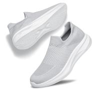 Raoendis Scarpe da ginnastica da uomo senza lacci, da camminata, sportive, da corsa, comode, traspiranti, in maglia, per esercizi, camminata, corsa, fitness, Grigio chiaro, 39 1/3 EU