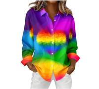 RAOKENSU Love Is Love, camicia da donna arcobaleno, LGBTQ, camicia leggera, sottile, estiva, per il tempo libero, camicetta da donna, camicetta LGBT, camicia a maniche lunghe, con bottoni, T arancione