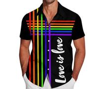 RAOKENSU Rainbow Costume Love is Love Camicia da uomo arcobaleno multicolore a maniche corte arcobaleno colorato camicia hawaiana Pride Month camicia da spiaggia LGBT bandiera Gay Pride camicia casual