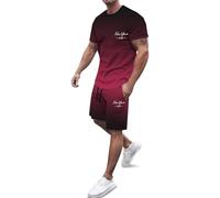 RAOKENSU Tuta da jogging da uomo, girocollo, maniche corte, maglietta e pantaloncini, stampa con lettere, tuta sportiva in due pezzi, per il tempo libero, traspirante, leggera, O vino 3, M