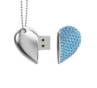 RAOYI 32 GB a forma di cuore USB 2.0 Flash Drive Crystal Memory Stick Thumb Drive Pen Drive Jump Drive gioielli ciondolo collana con catena chiave-blu