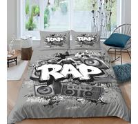 Rap musicSet Di Copripiumino microfibra morbida 3 Pezzi stampa 3D con cerniera Urban street art style copripiumino con federe soffice ultra morbido for ragazze Single（140x200cm）
