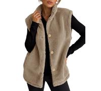 Rapbin Gilet da donna in pile con bottoni, senza maniche | Colletto alla coreana, leggero, accogliente, casual, caldo, senza maniche, con tasche