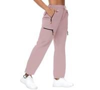 Rapbin Pantaloni cargo da trekking da donna 2025 leggeri estivi ad asciugatura rapida resistenti all'acqua pantaloni da trekking per passeggiate all'aperto con tasche con cerniera, Grigio e rosa., L