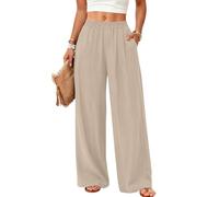 Rapbin Pantaloni estivi da donna in lino, leggeri, a gamba larga, traspiranti, per il tempo libero, eleganti, tinta unita, con tasche, cachi, XS