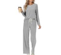 Rapbin, set pigiama da donna, carino, morbido, set coordinato loungewear a maniche lunghe, pantaloni con tasche e coulisse, motivo a righe, Strisce bianche e nere., S