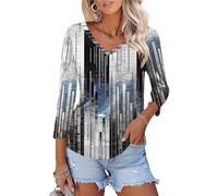 Rapbin Top da donna con maniche a 3/4, camicette da donna, vestibilità ampia, scollo a V, camicie estive floreali 2025, Tecnologia Blu, S