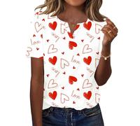 Rapbin Top da donna con scollo a V, casual, a maniche corte, alla moda, elegante, da lavoro, camicetta da donna per l'estate, Cuore d'amore, L
