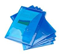Rapesco 0687 ECO Busta Portadocumenti con Bottone, Materiale Riciclato, A4+, Blu Trasparente, Confezione da 5