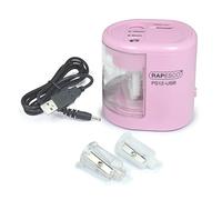 Rapesco 1446 PS12-USB Temperamatite Elettrico a Due Fori alimentato a pila o carica USB, Rosa