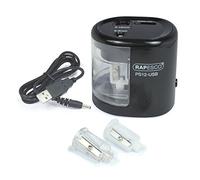 Rapesco 1449 Temperamatite Elettrico Automatico PS12-USB, Nero | Uso con Cavo USB (incluso) o Batterie (non incluse)