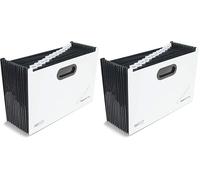 Rapesco 1624 Cartella Portadocumenti Espandibile SupaFile Plus, 13 Scomparti, A4+, Bianco con Divisori Neri (Confezione da 2)