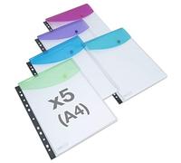 Rapesco 1630 Cartellina Portadocumenti per Raccoglitore ad Anelli, A4, Colori Trasparenti Assortiti, Confezione da 5