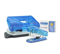 Rapesco 1719 Spillatrice Bug, Perforatrice a 2 Fori 810-P e 1000 Punti | Include Punti da 26/6 mm, Blu Trasparente