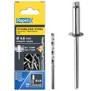 Rapid 50 Rivetti in Acciaio Inox Ø4.8x10mm per Metallo e Plastica | Per Fissare Parafanghi, Coperture in Metallo e Plastica, Segnaletica e Lamiere, Adatte per il Fai da Te