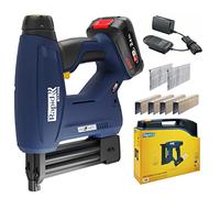 Rapid BTX606 18V Graffatrice Alimentata a Batteria con Luce a LED, Adatta a Lavorare su Legno, Include 200 x Chiodini, 200 x Graffette, Batteria, Caricabatterie e Valigetta (5001502)