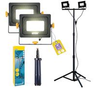 Rapid Kit 2 Faretti LED da Cantiere 2000 lm IP65, Portatile, con Treppiede | Luce antiriflesso per verniciatura da 6.000K, teste orientabile, treppiede 65-140 cm, IP65 antipolvere