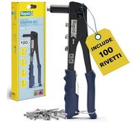 Rapid RP10 Kit Rivettatrice Manuale con 100 Rivetti in Alluminio, Chiave Integrata e Impugnatura Morbida per Rivetti a Strappo da 3.2, 4.0, 4.8mm (5001718)