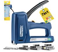 Rapid RPC7 Graffatrice Manuale 7 in 1 con 2990 Graffe e Chiodini, per il Fissaggio di Tappezzeria, Cavi e Moquette su Pareti in Legno, Tecnologia PowerCurve 50% Meno Faticosa, Realizzata in Svezia