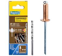Rapid Scatola da 50 Rivetti in Alluminio da Ø4.8 x 12 mm, Adatti a Fissare Grondaie, Tubazioni e Lamiere, Include Punta per il Trapano - Rivestiti in Rame (5001467)